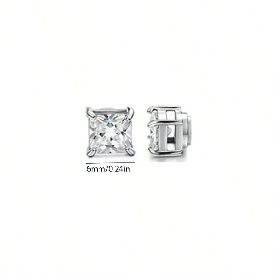 1 Pair Men's Magnetic Earrings, No Piercing Required, Cubic Zirconia Stud Clip-On Earrings