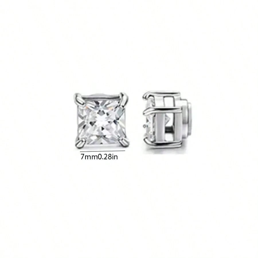 1 Pair Men's Magnetic Earrings, No Piercing Required, Cubic Zirconia Stud Clip-On Earrings