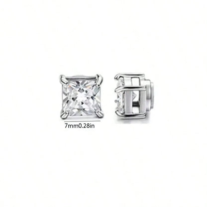 1 Pair Men's Magnetic Earrings, No Piercing Required, Cubic Zirconia Stud Clip-On Earrings