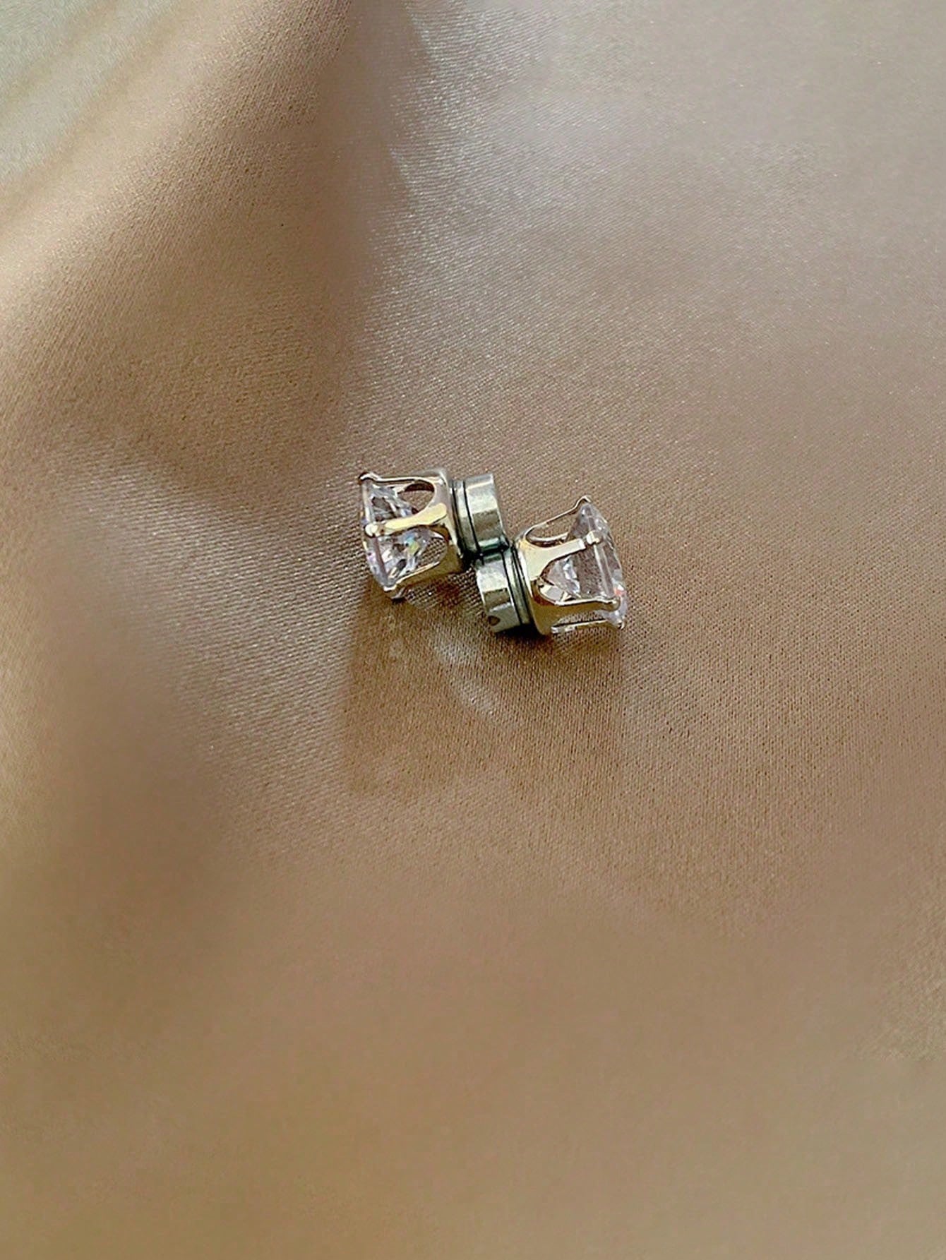 1 Pair Men's Magnetic Earrings, No Piercing Required, Cubic Zirconia Stud Clip-On Earrings