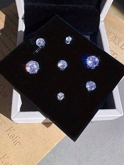 1 Pair Men's Magnetic Earrings, No Piercing Required, Cubic Zirconia Stud Clip-On Earrings