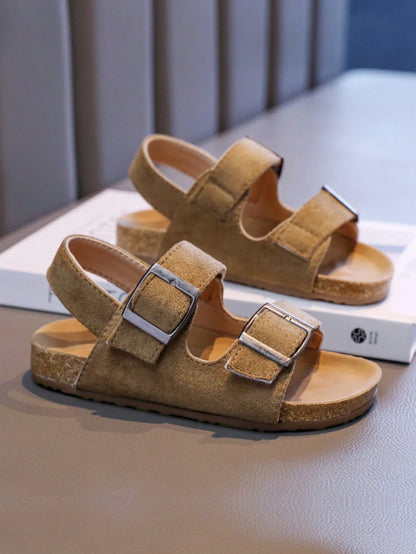 1 Pair Soft Cork Thick Sole Comfortable Children's Flat Sandals, Suitable For Outdoor, School, And Vacation