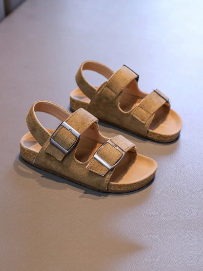 1 Pair Soft Cork Thick Sole Comfortable Children's Flat Sandals, Suitable For Outdoor, School, And Vacation