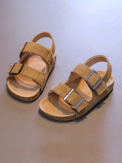 1 Pair Soft Cork Thick Sole Comfortable Children's Flat Sandals, Suitable For Outdoor, School, And Vacation
