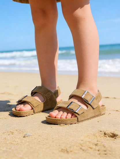1 Pair Soft Cork Thick Sole Comfortable Children's Flat Sandals, Suitable For Outdoor, School, And Vacation