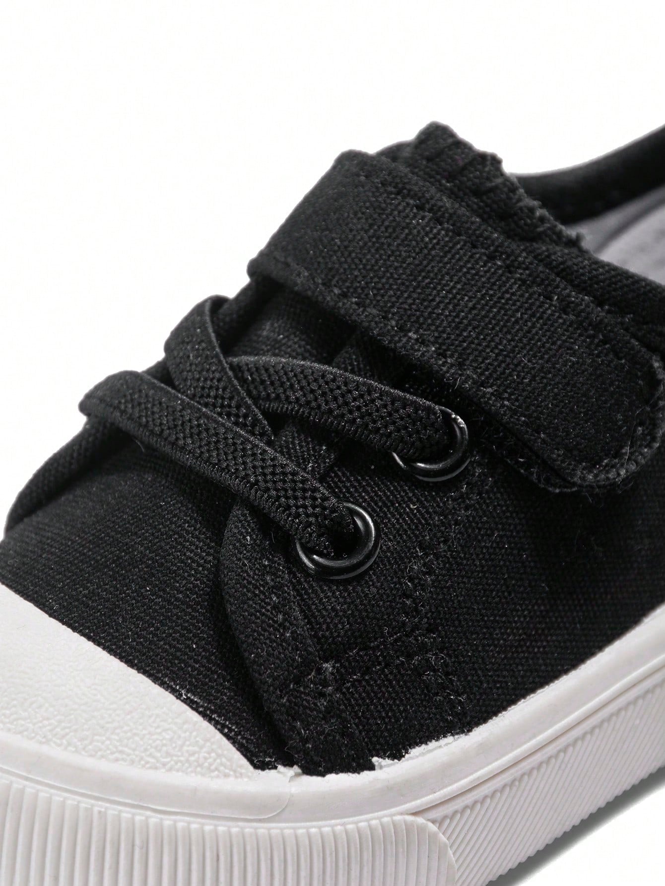 1 Pair Unisex Kids Black Classic Minimalist Versatile Canvas Sneakers, Hook And Loop Strap Design, Soft Sole Comfortable Breathable Lightweight Casual Baby Shoes Suitable For Daily Wear, Outdoor Activ