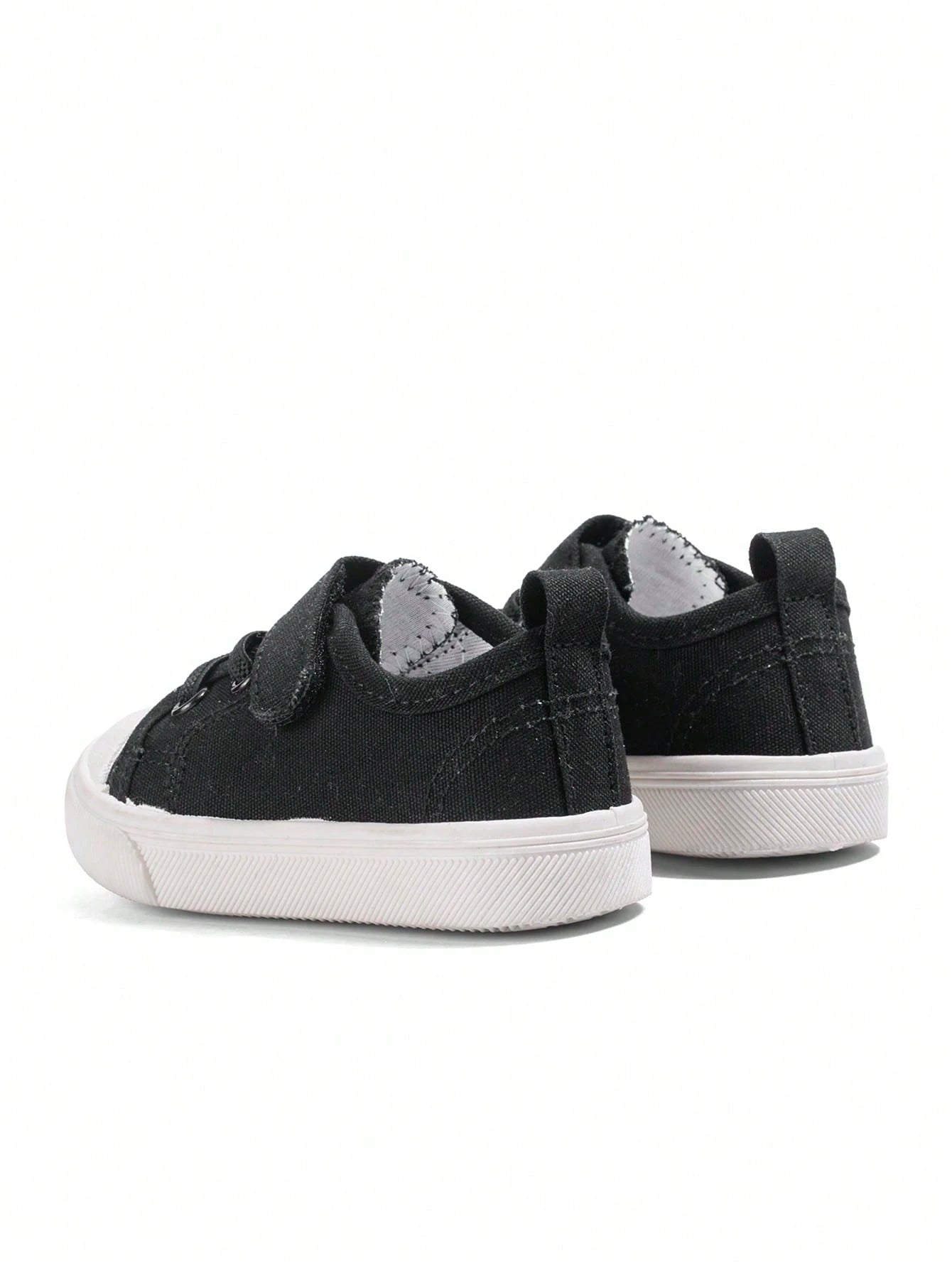 1 Pair Unisex Kids Black Classic Minimalist Versatile Canvas Sneakers, Hook And Loop Strap Design, Soft Sole Comfortable Breathable Lightweight Casual Baby Shoes Suitable For Daily Wear, Outdoor Activ