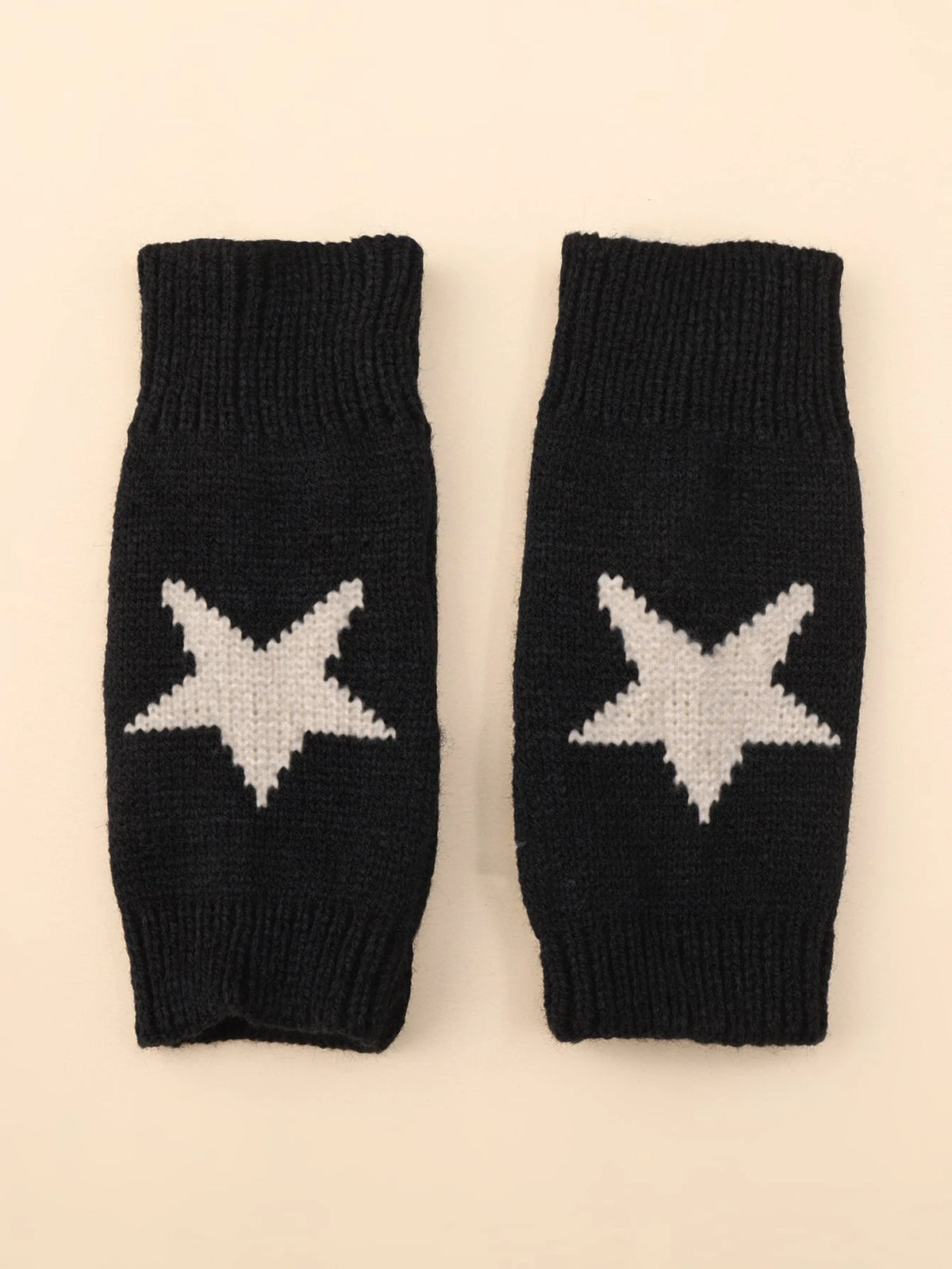 1 Pair Women's Star Print Fingerless Thumb Hole Knitted Wrist Length Mitten Gloves, Warm And Comfortable Fabric, Y2K Style Halloween