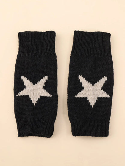 1 Pair Women's Star Print Fingerless Thumb Hole Knitted Wrist Length Mitten Gloves, Warm And Comfortable Fabric, Y2K Style Halloween