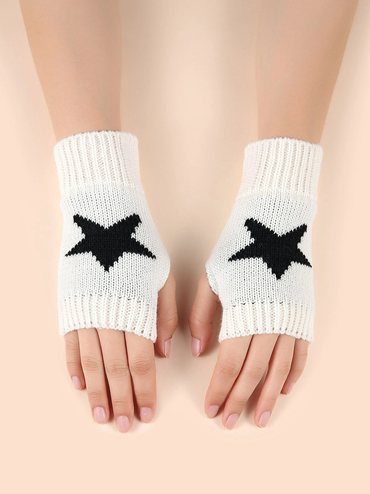 1 Pair Women's Star Print Fingerless Thumb Hole Knitted Wrist Length Mitten Gloves, Warm And Comfortable Fabric, Y2K Style Halloween