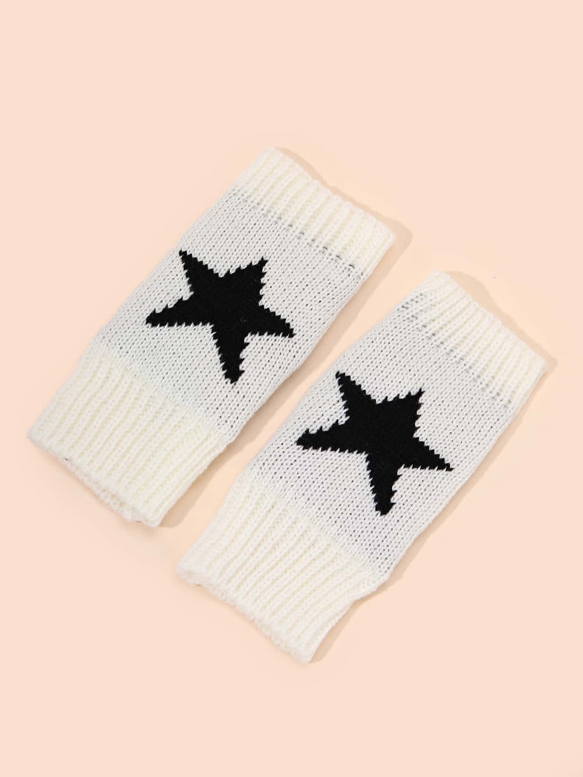 1 Pair Women's Star Print Fingerless Thumb Hole Knitted Wrist Length Mitten Gloves, Warm And Comfortable Fabric, Y2K Style Halloween