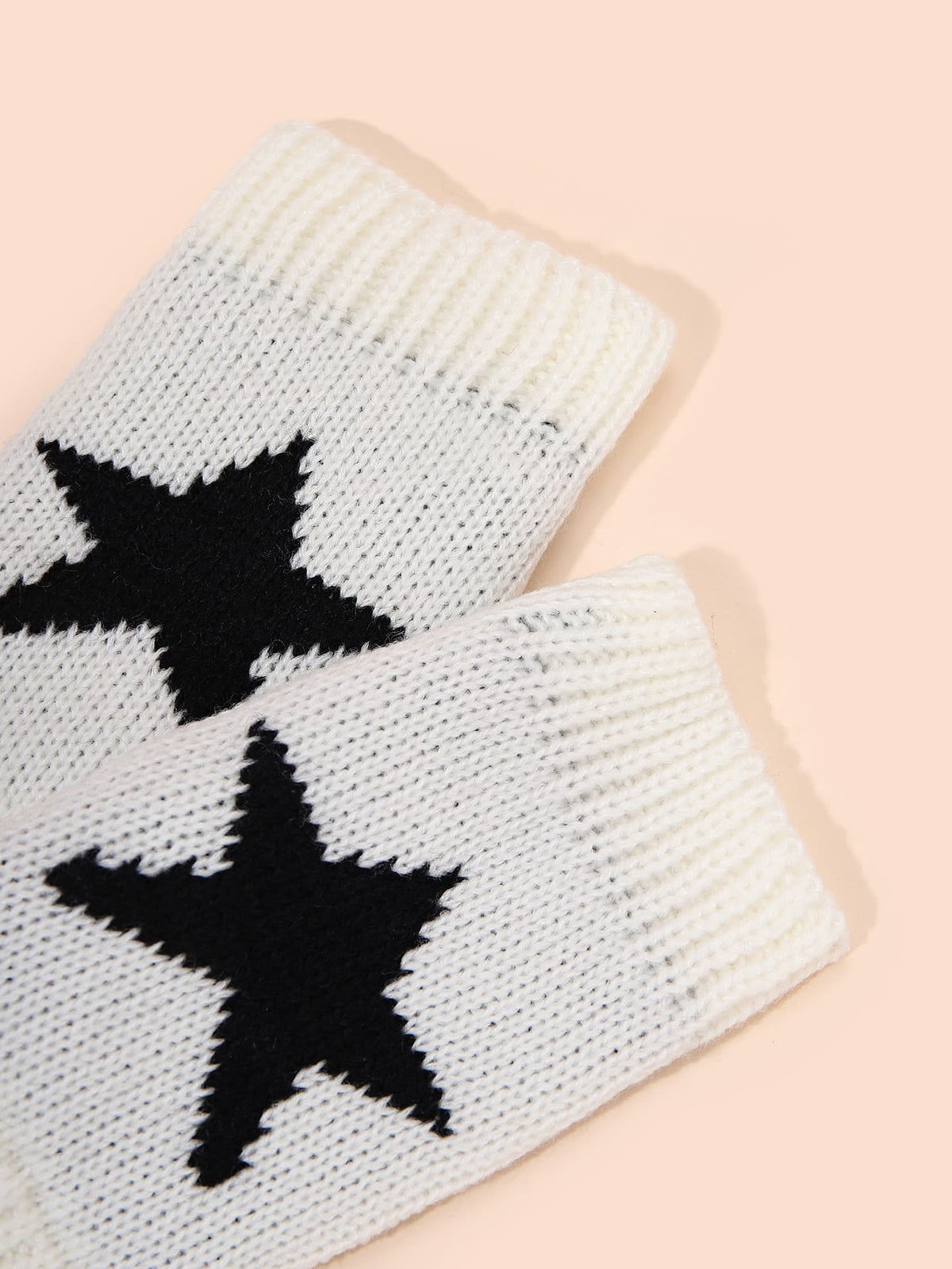 1 Pair Women's Star Print Fingerless Thumb Hole Knitted Wrist Length Mitten Gloves, Warm And Comfortable Fabric, Y2K Style Halloween