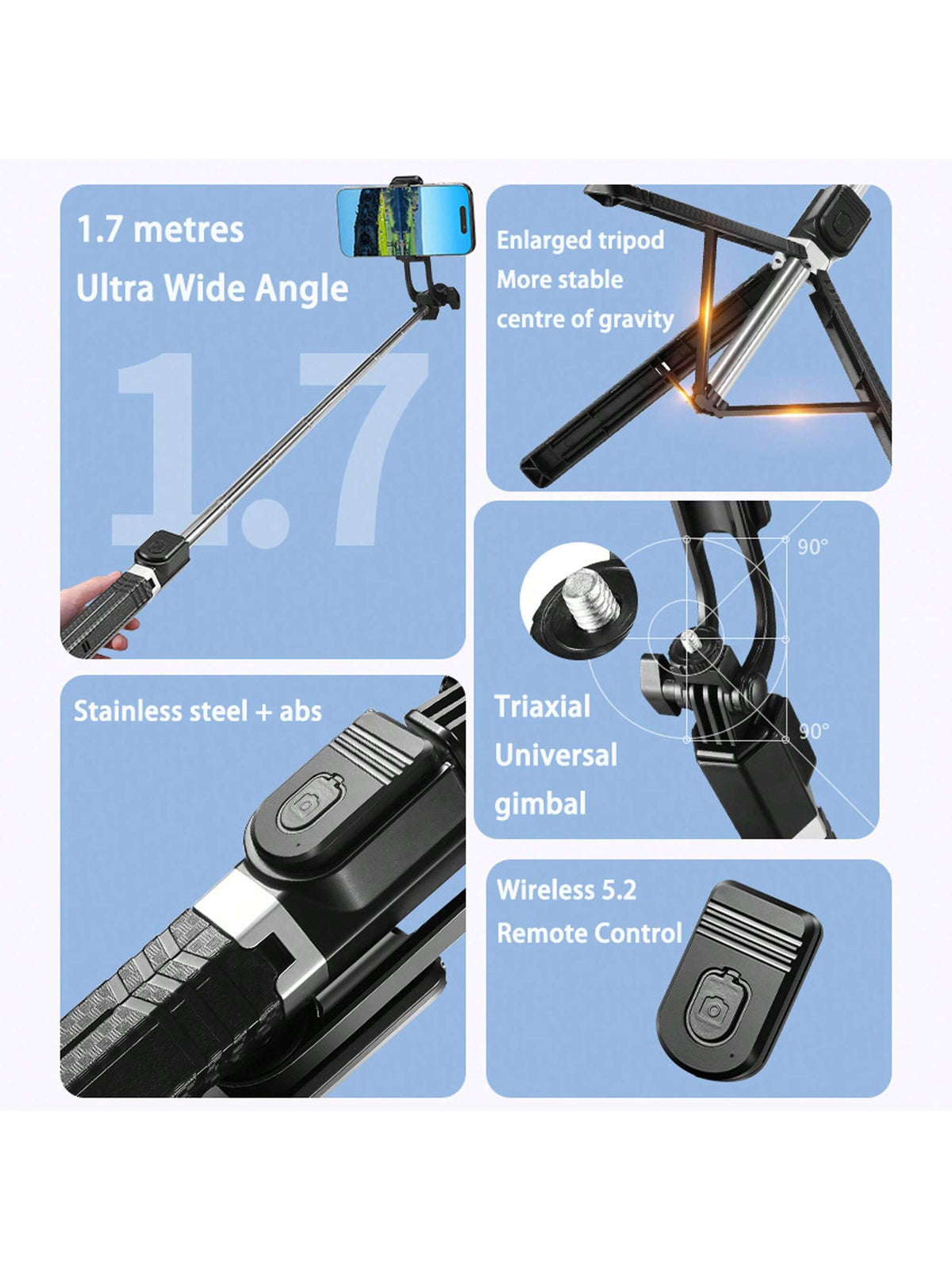 1 Pc 1700mm, 66.9-Inch Portable Wireless Selfie Stick With Tripod Stand And Standard 1/4"Screw Compatible With IPhone Android Phone Mobile Phone Suitable For Live Streaming, Vlog, Family Gatherings, C
