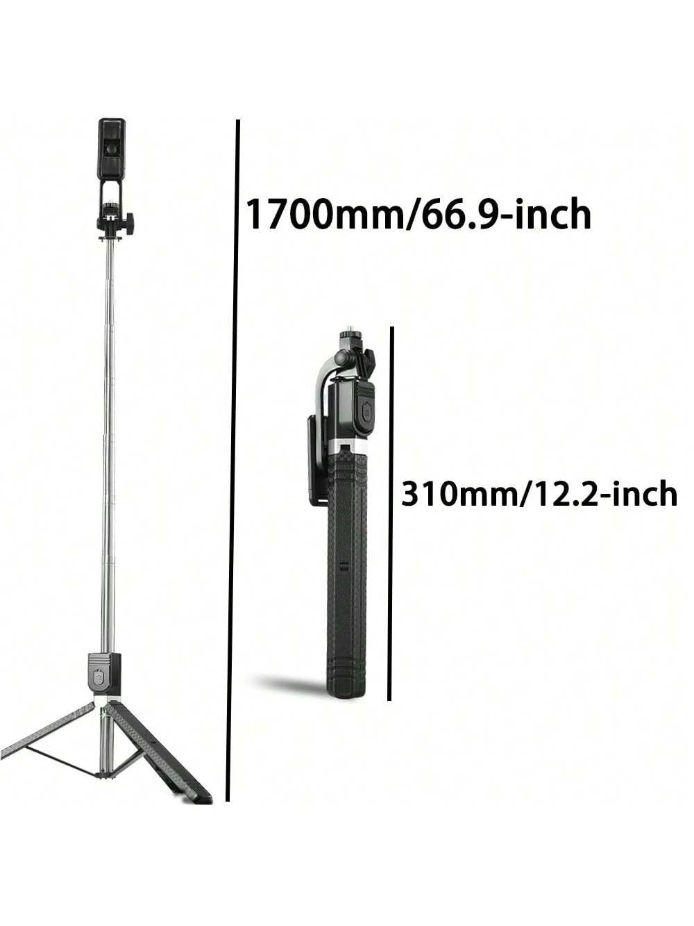 1 Pc 1700mm, 66.9-Inch Portable Wireless Selfie Stick With Tripod Stand And Standard 1/4"Screw Compatible With IPhone Android Phone Mobile Phone Suitable For Live Streaming, Vlog, Family Gatherings, C