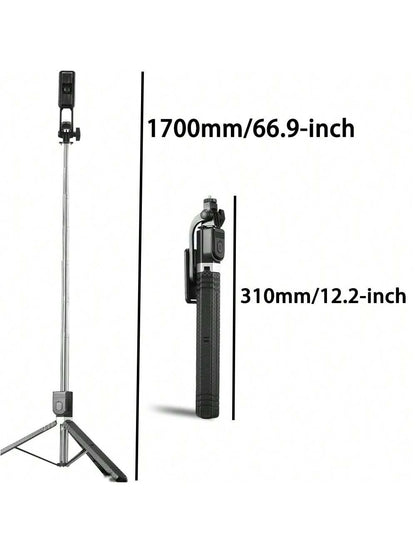 1 Pc 1700mm, 66.9-Inch Portable Wireless Selfie Stick With Tripod Stand And Standard 1/4"Screw Compatible With IPhone Android Phone Mobile Phone Suitable For Live Streaming, Vlog, Family Gatherings, C