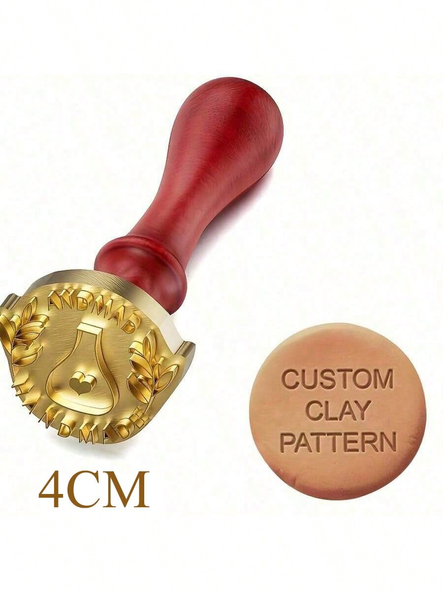 1 PC 4cm Custom Clay Stamp, Initial Ceramic Stamp With Wooden Handle, Custom Soap Stamp In Brass, Personalized Signature Brass Stamp For Pottery