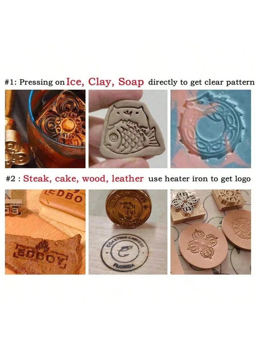 1 PC 4cm Custom Clay Stamp, Initial Ceramic Stamp With Wooden Handle, Custom Soap Stamp In Brass, Personalized Signature Brass Stamp For Pottery