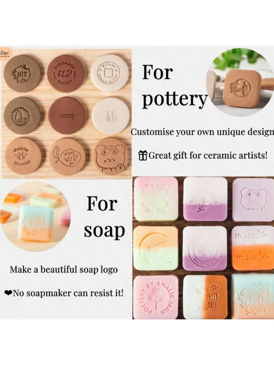 1 PC 4cm Custom Clay Stamp, Initial Ceramic Stamp With Wooden Handle, Custom Soap Stamp In Brass, Personalized Signature Brass Stamp For Pottery