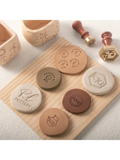 1 PC 4cm Custom Clay Stamp, Initial Ceramic Stamp With Wooden Handle, Custom Soap Stamp In Brass, Personalized Signature Brass Stamp For Pottery