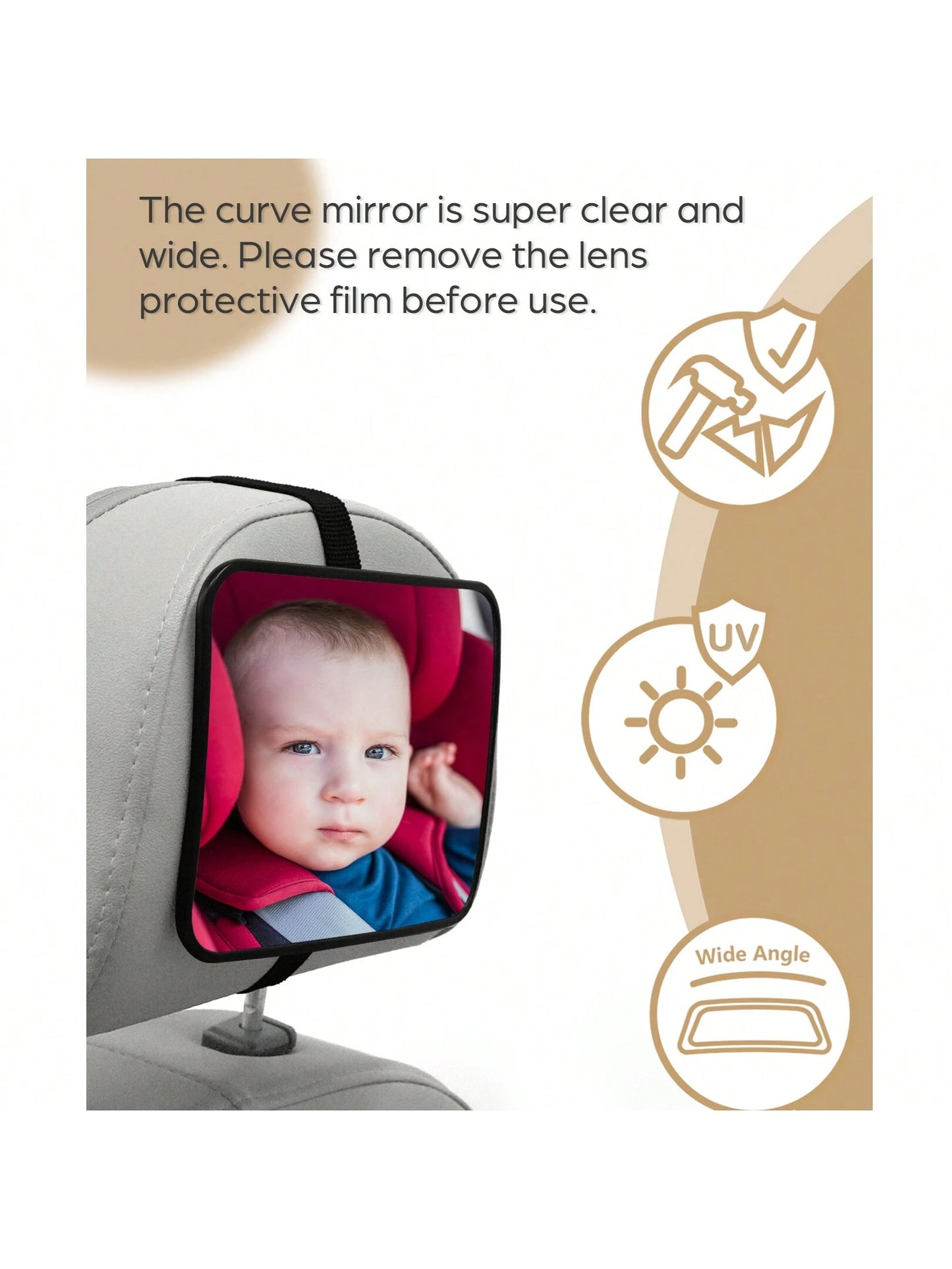 1 Pc Crash Tested And Certified Shatterproof Baby Car Mirror For Rear Facing Infant With Wide Larger Crystal Clear View