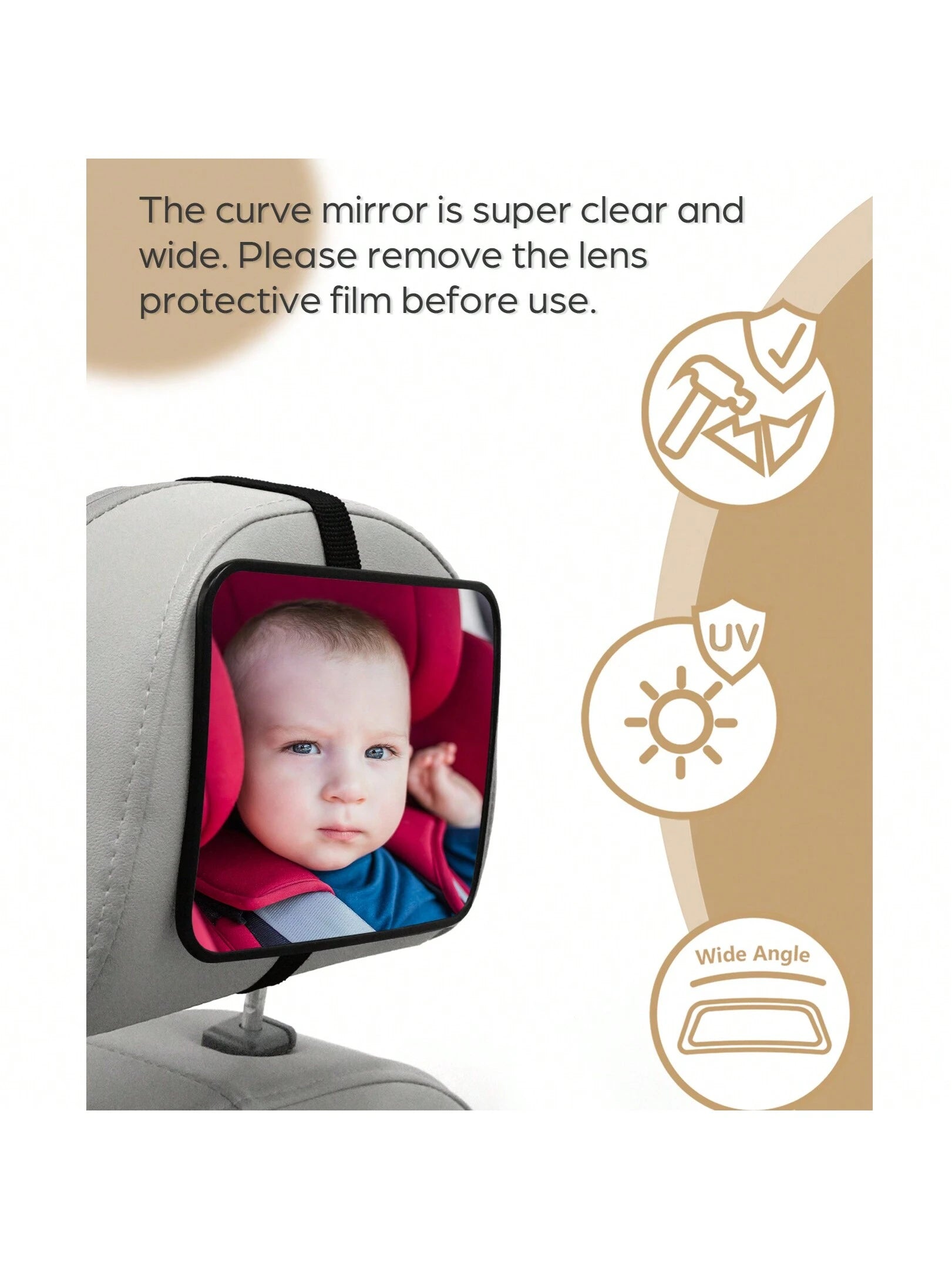 1 Pc Crash Tested And Certified Shatterproof Baby Car Mirror For Rear Facing Infant With Wide Larger Crystal Clear View