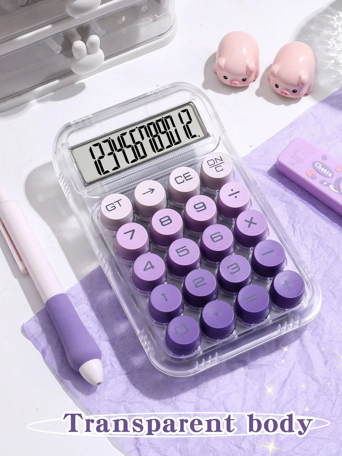 1 Pc Gradient Dopamine Calculator Round Mechanical Keyboard, 12-Digit Large Screen Suitable For Finance & Accounting Students Office Use, Ins Girly Design, High-End Color, Good Value (Random New/Old V
