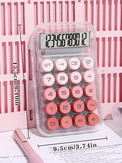 1 Pc Gradient Dopamine Calculator Round Mechanical Keyboard, 12-Digit Large Screen Suitable For Finance & Accounting Students Office Use, Ins Girly Design, High-End Color, Good Value (Random New/Old V