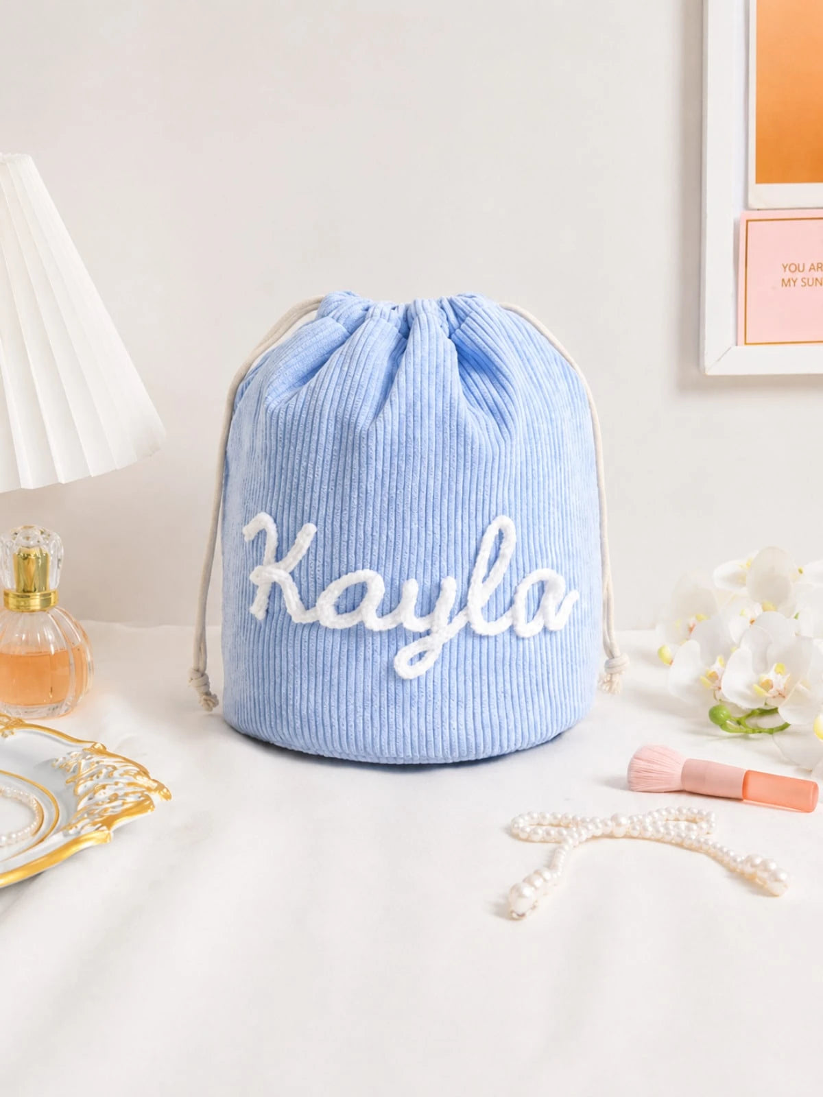 1 PC Personalized Corduroy Makeup Bag, Large Capacity Makeup Bags, Bridesmaid Gifts, Cosmetic Organizer, Toiletry Pouch