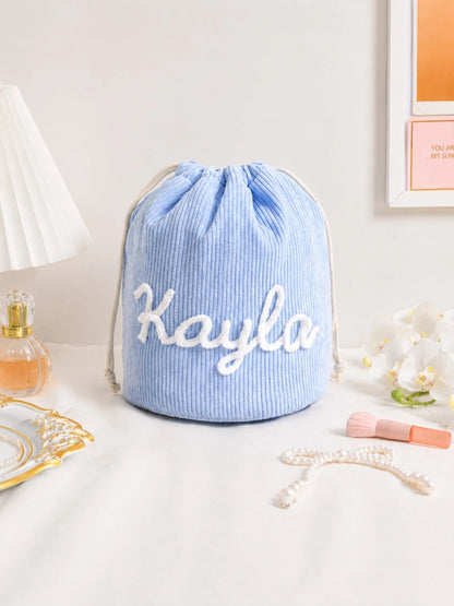 1 PC Personalized Corduroy Makeup Bag, Large Capacity Makeup Bags, Bridesmaid Gifts, Cosmetic Organizer, Toiletry Pouch