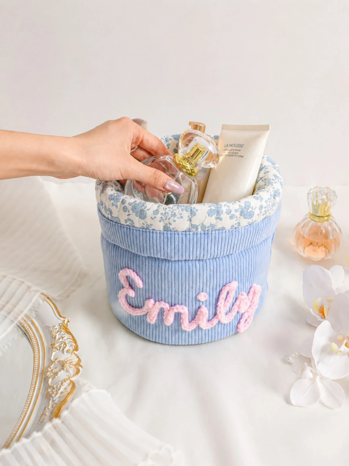 1 PC Personalized Corduroy Makeup Bag, Large Capacity Makeup Bags, Bridesmaid Gifts, Cosmetic Organizer, Toiletry Pouch