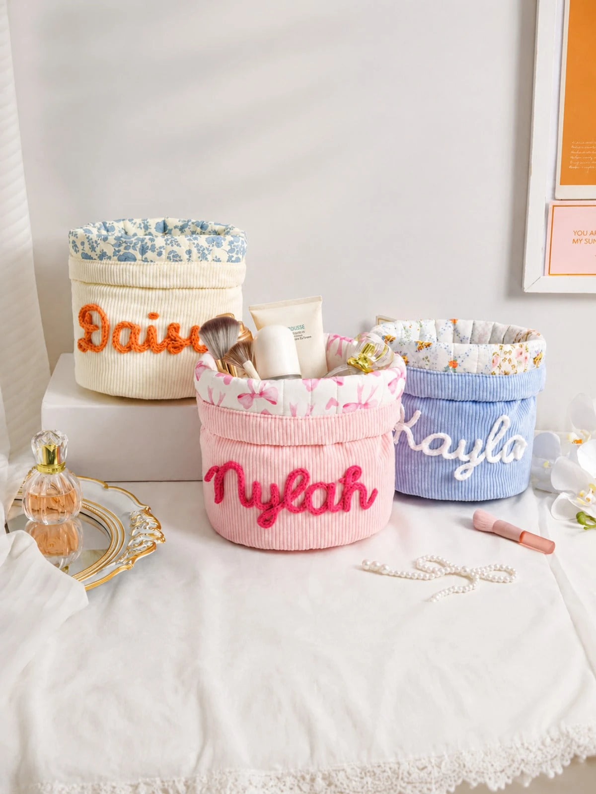 1 PC Personalized Corduroy Makeup Bag, Large Capacity Makeup Bags, Bridesmaid Gifts, Cosmetic Organizer, Toiletry Pouch