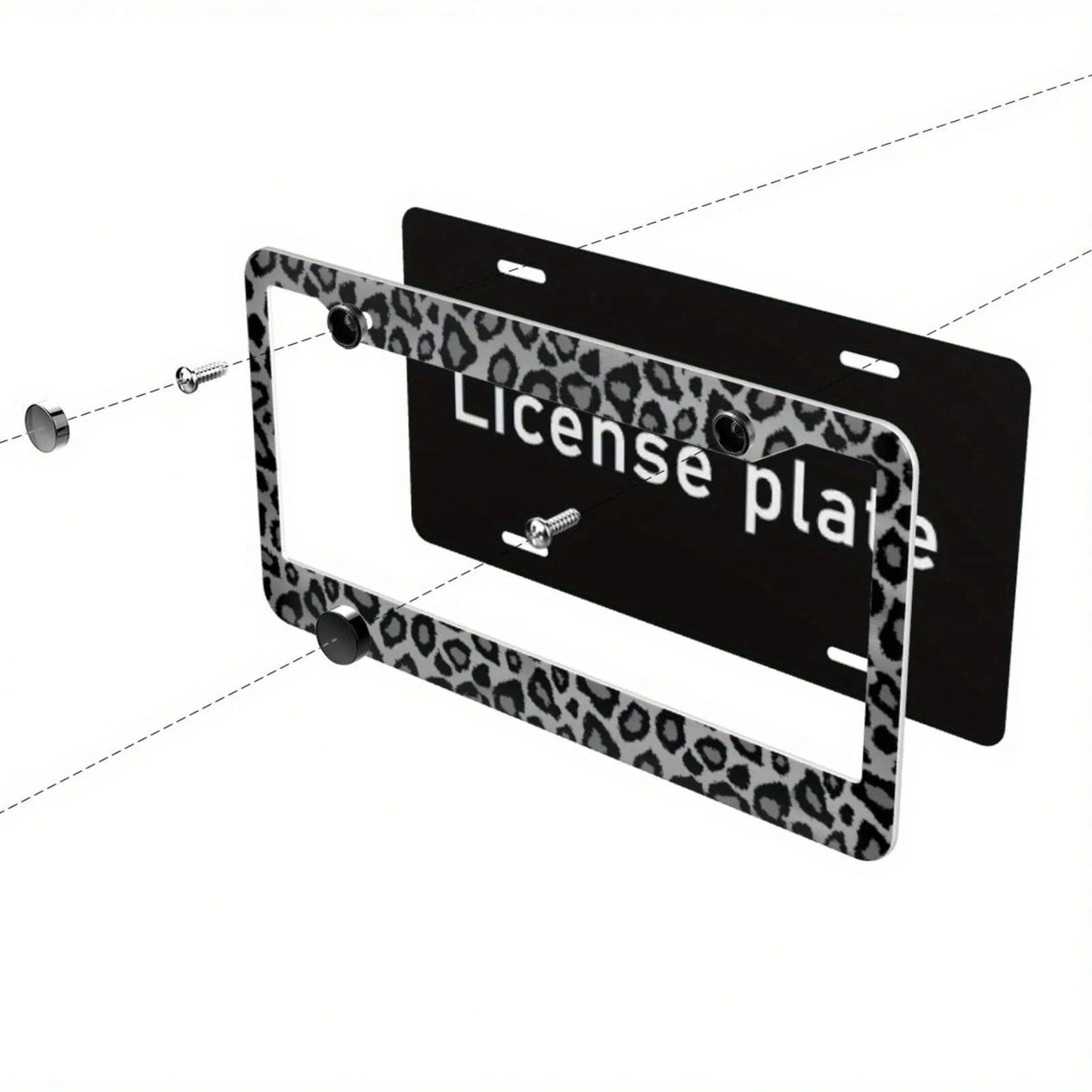1 Piece, 6.3x12.2in, Aluminum License Plate Frame- Gray Leopard Animal Print License Plate Frame- Durable, Stylish,Car Cover,Car Must Haves,Gifts,Car Decor,Car Acessesories>Essentials,Car Picks