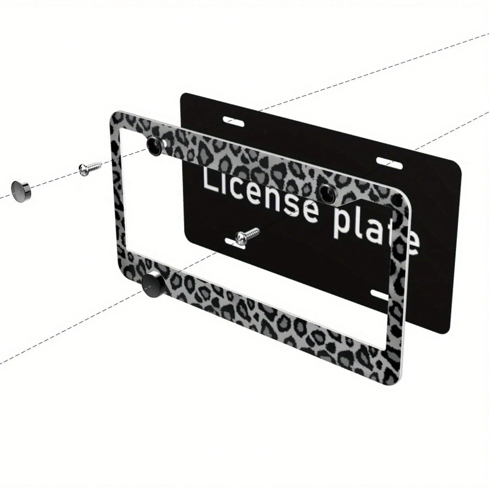1 Piece, 6.3x12.2in, Aluminum License Plate Frame- Gray Leopard Animal Print License Plate Frame- Durable, Stylish,Car Cover,Car Must Haves,Gifts,Car Decor,Car Acessesories>Essentials,Car Picks
