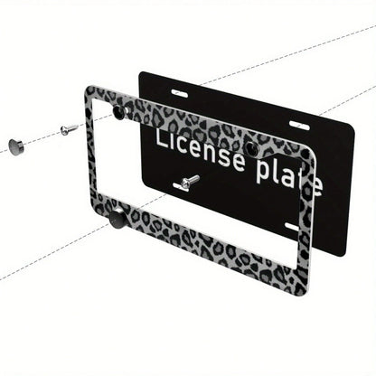 1 Piece, 6.3x12.2in, Aluminum License Plate Frame- Gray Leopard Animal Print License Plate Frame- Durable, Stylish,Car Cover,Car Must Haves,Gifts,Car Decor,Car Acessesories>Essentials,Car Picks