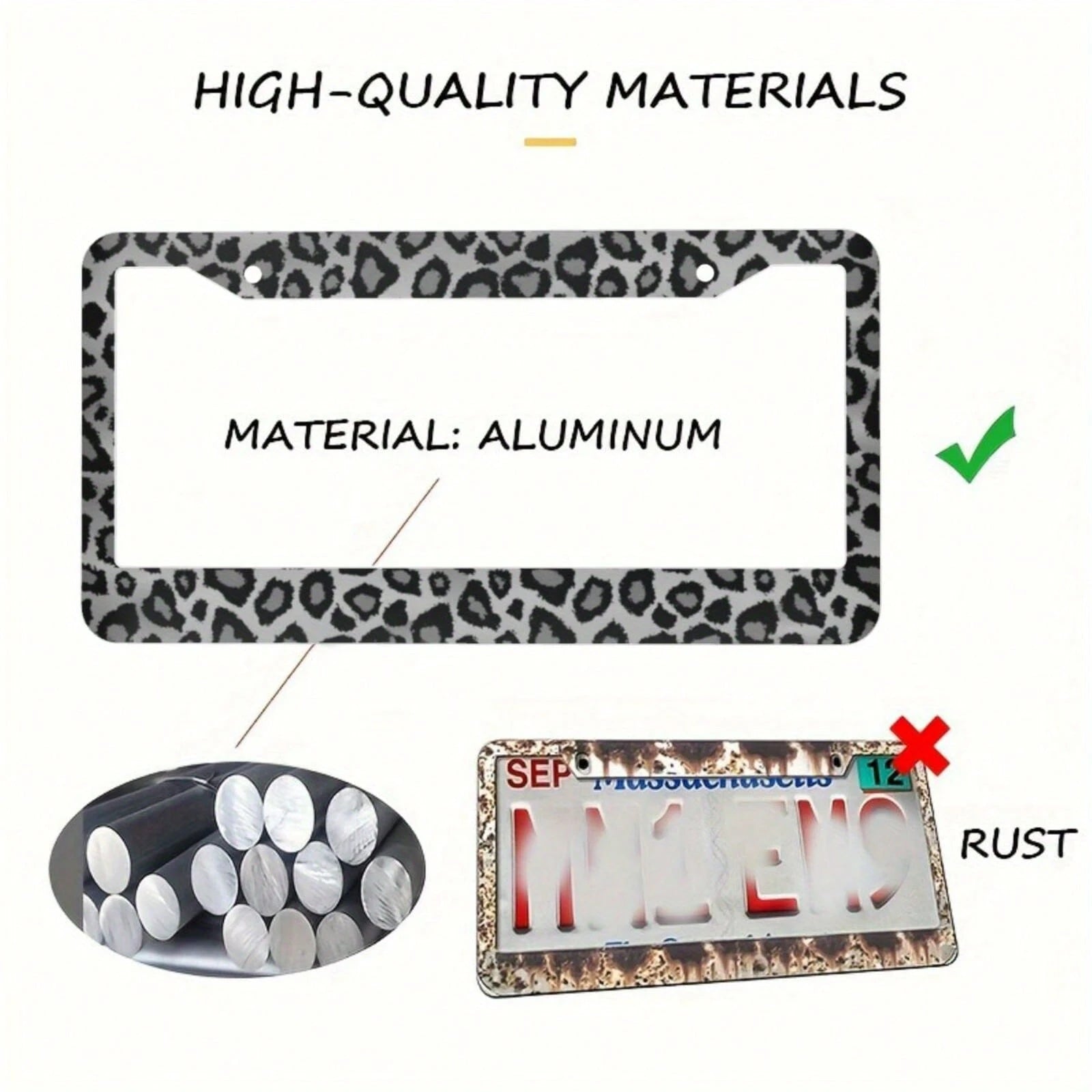 1 Piece, 6.3x12.2in, Aluminum License Plate Frame- Gray Leopard Animal Print License Plate Frame- Durable, Stylish,Car Cover,Car Must Haves,Gifts,Car Decor,Car Acessesories>Essentials,Car Picks