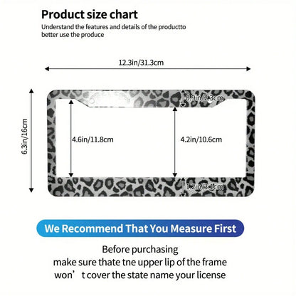 1 Piece, 6.3x12.2in, Aluminum License Plate Frame- Gray Leopard Animal Print License Plate Frame- Durable, Stylish,Car Cover,Car Must Haves,Gifts,Car Decor,Car Acessesories>Essentials,Car Picks