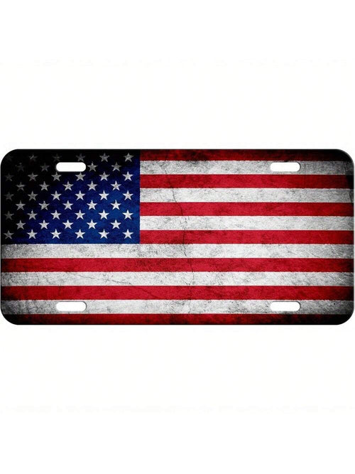 1 Piece Aluminum American Flag License Plate- 6x12inch Retro Star And Stripe Design, Weather-Resistant Metal Car Exterior Decoration (Decorative Purpose Only), Distressed Style 2D Flat Surface, Suita