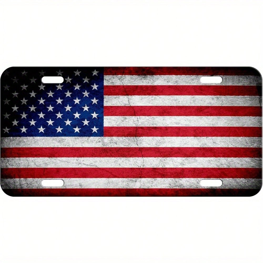 1 Piece Aluminum American Flag License Plate- 6x12inch Retro Star And Stripe Design, Weather-Resistant Metal Car Exterior Decoration (Decorative Purpose Only), Distressed Style 2D Flat Surface, Suita