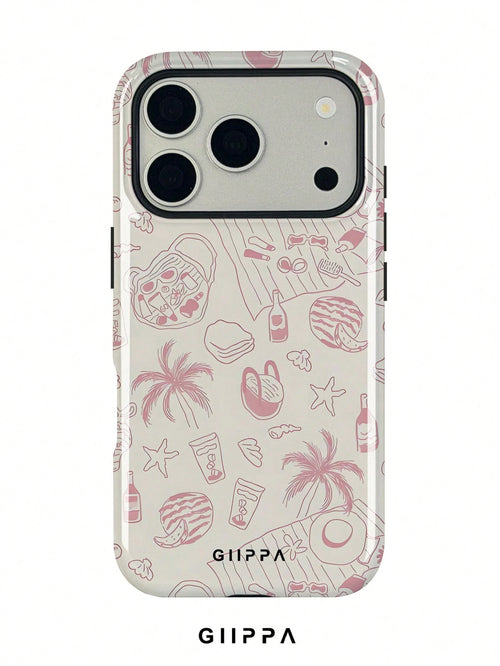 1 Piece Beige Background With Vintage Pink Starfish, Palm Tree, Shell Pattern Design Phone 17 Pro Max Case, Fits 16 Pro Max, 15 Pro Max, 14 Pro Max, Korean Stylish And Interesting Phone Case, Compatib