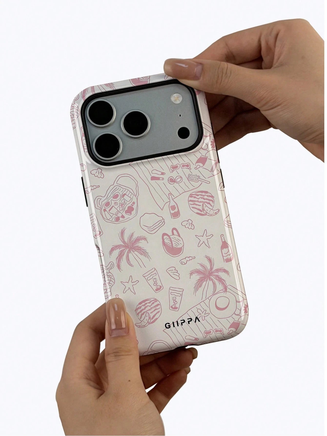 1 Piece Beige Background With Vintage Pink Starfish, Palm Tree, Shell Pattern Design Phone 17 Pro Max Case, Fits 16 Pro Max, 15 Pro Max, 14 Pro Max, Korean Stylish And Interesting Phone Case, Compatib