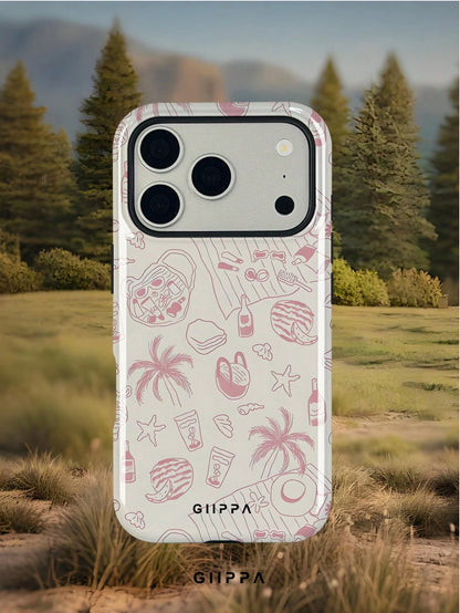 1 Piece Beige Background With Vintage Pink Starfish, Palm Tree, Shell Pattern Design Phone 17 Pro Max Case, Fits 16 Pro Max, 15 Pro Max, 14 Pro Max, Korean Stylish And Interesting Phone Case, Compatib