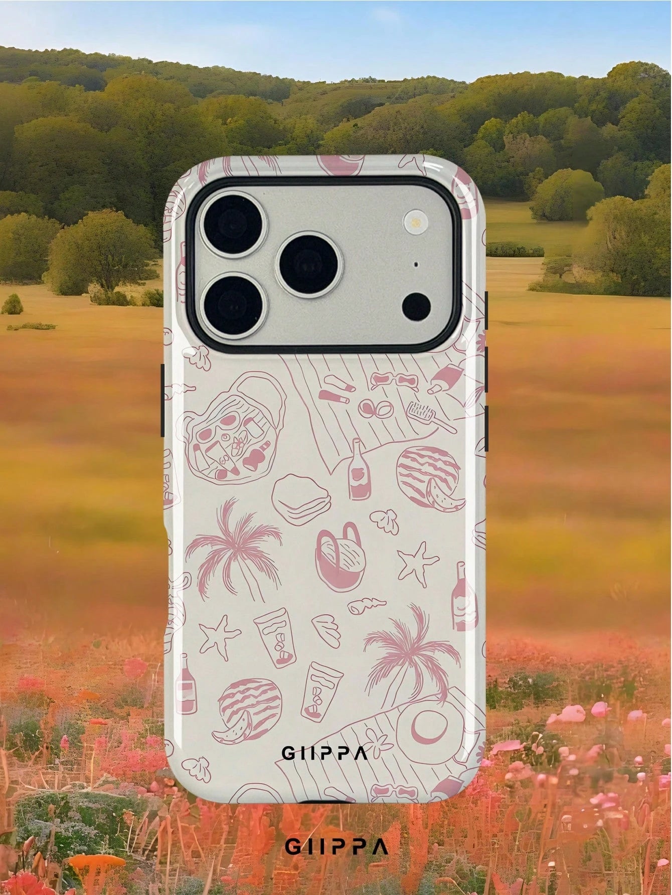 1 Piece Beige Background With Vintage Pink Starfish, Palm Tree, Shell Pattern Design Phone 17 Pro Max Case, Fits 16 Pro Max, 15 Pro Max, 14 Pro Max, Korean Stylish And Interesting Phone Case, Compatib