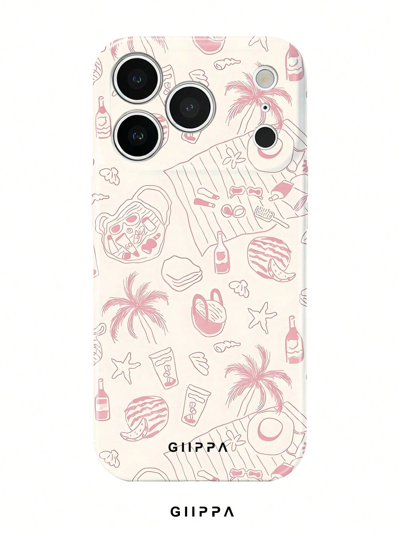 1 Piece Beige Background With Vintage Pink Starfish, Palm Tree, Shell Pattern Design Phone 17 Pro Max Case, Fits 16 Pro Max, 15 Pro Max, 14 Pro Max, Korean Stylish And Interesting Phone Case, Compatib