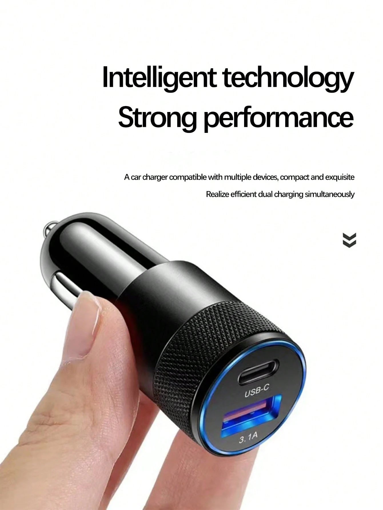 1 Piece Of 3.1a Usb+Pd Interface Metal Fast Charging Car Charger, Suitable For 12v 24v Cars, Buses And Trucks.