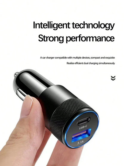 1 Piece Of 3.1a Usb+Pd Interface Metal Fast Charging Car Charger, Suitable For 12v 24v Cars, Buses And Trucks.