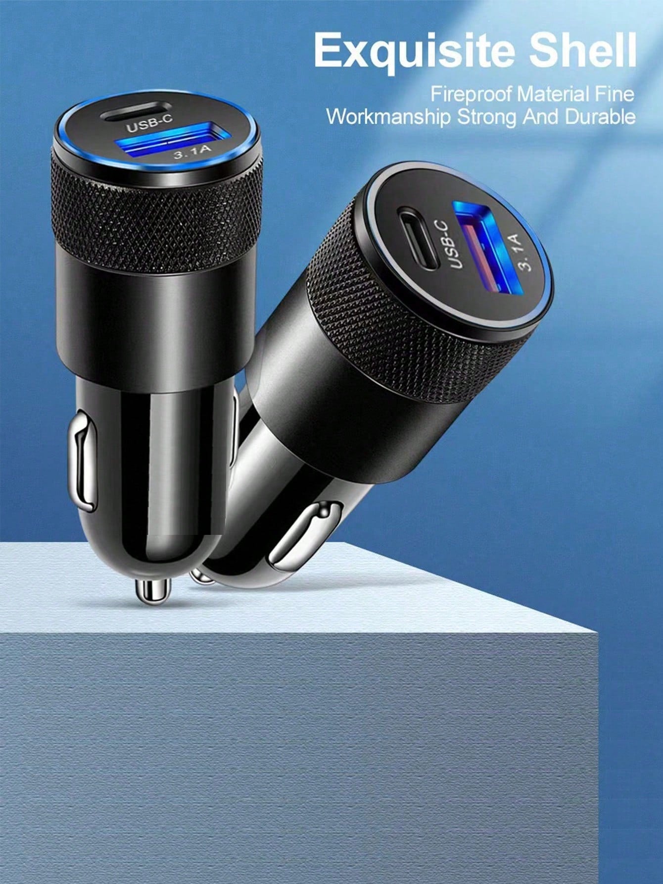1 Piece Of 3.1a Usb+Pd Interface Metal Fast Charging Car Charger, Suitable For 12v 24v Cars, Buses And Trucks.
