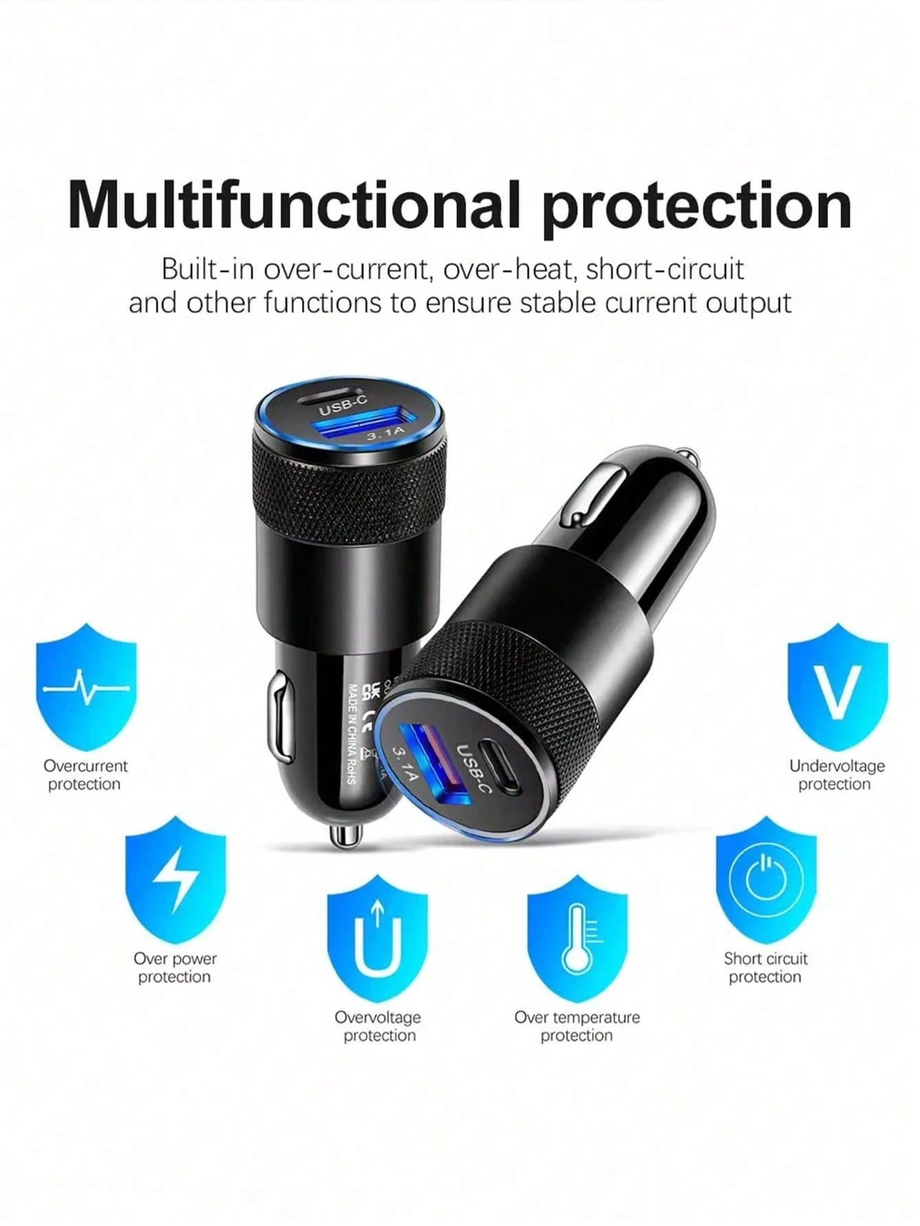1 Piece Of 3.1a Usb+Pd Interface Metal Fast Charging Car Charger, Suitable For 12v 24v Cars, Buses And Trucks.