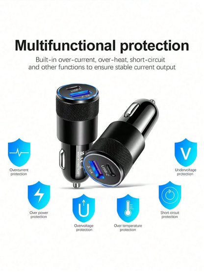 1 Piece Of 3.1a Usb+Pd Interface Metal Fast Charging Car Charger, Suitable For 12v 24v Cars, Buses And Trucks.