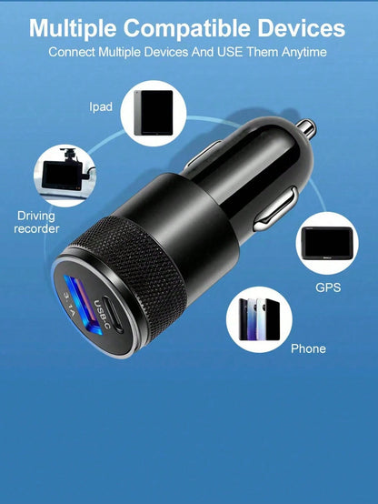 1 Piece Of 3.1a Usb+Pd Interface Metal Fast Charging Car Charger, Suitable For 12v 24v Cars, Buses And Trucks.
