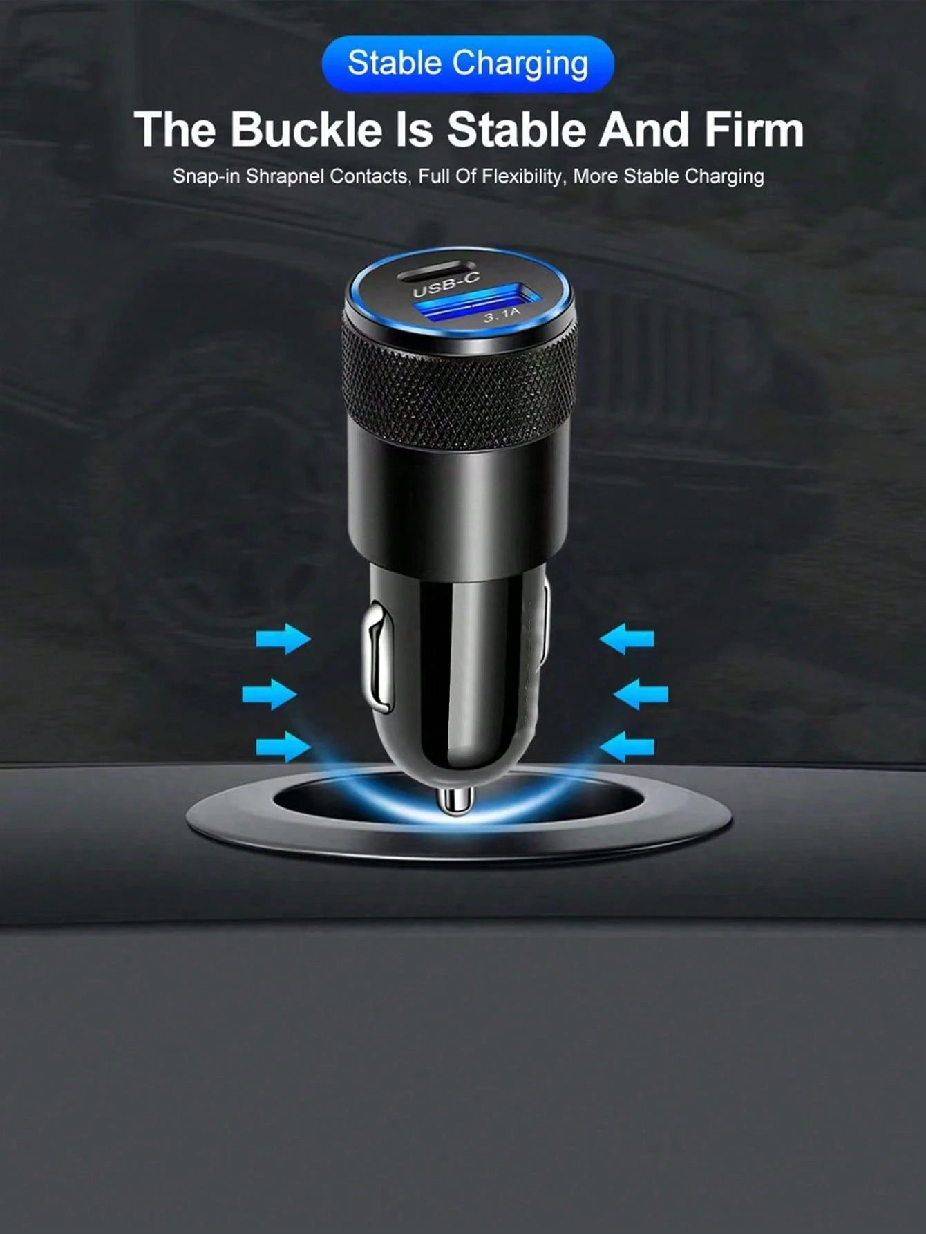 1 Piece Of 3.1a Usb+Pd Interface Metal Fast Charging Car Charger, Suitable For 12v 24v Cars, Buses And Trucks.